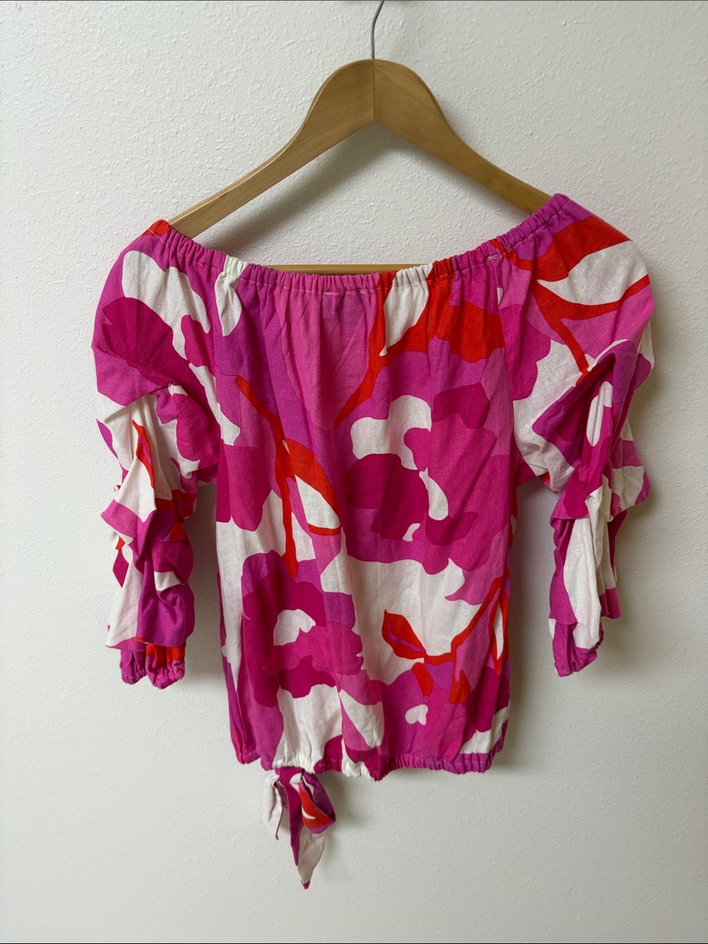 CeCe Pink, White & Red linen blend Tie-Hem Blouse women’s size M - Picture 3 of 4